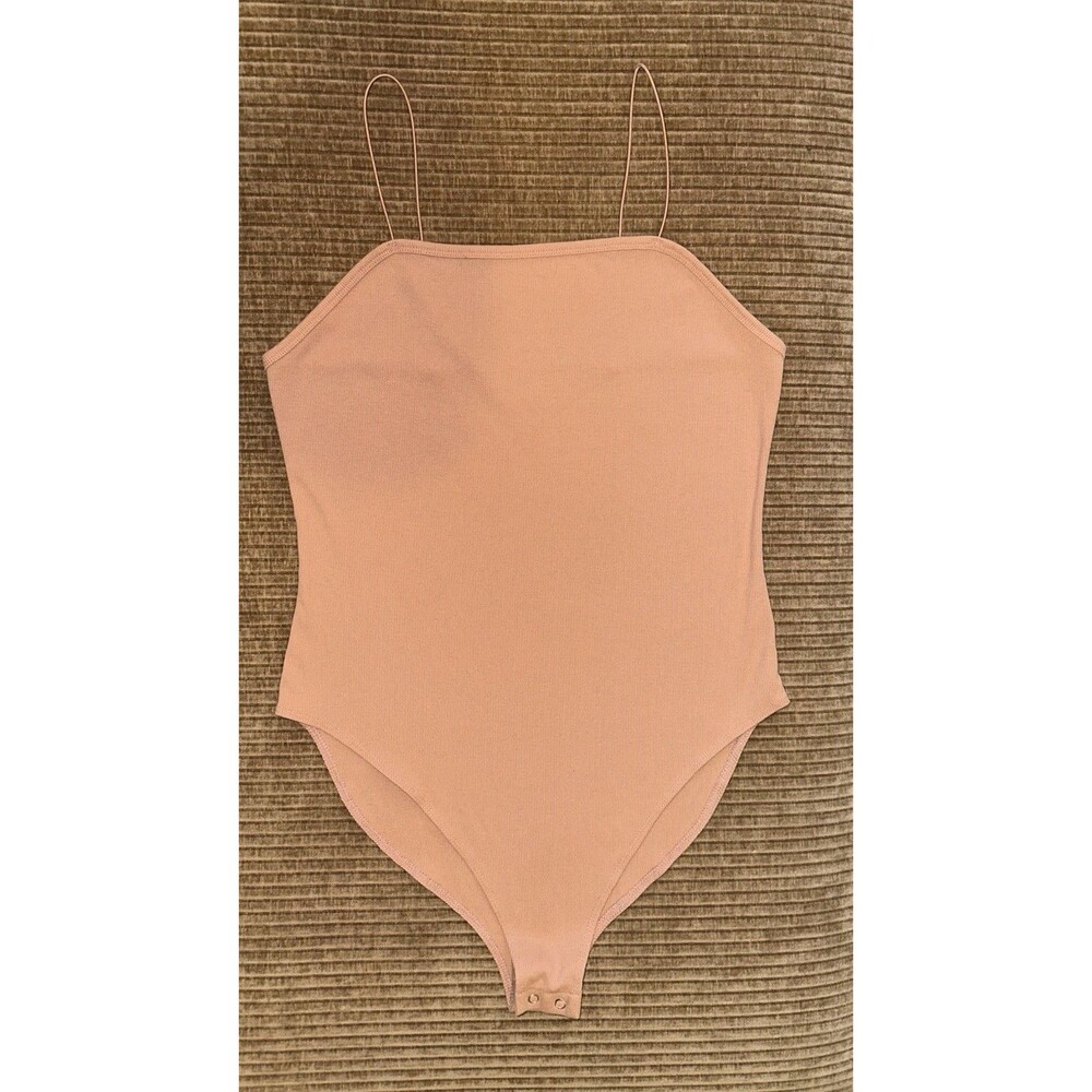 Wild Fable Tan Ribbed Spaghetti Cami Camisole Bodysuit Top L